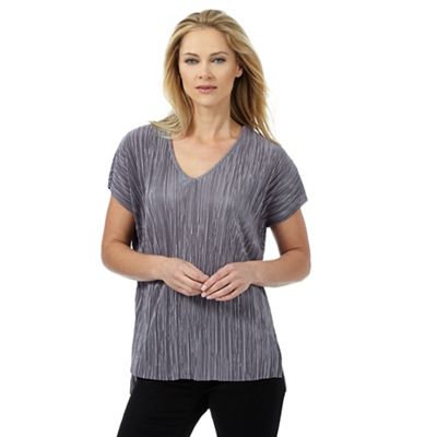 The Collection Grey plisse V neck top